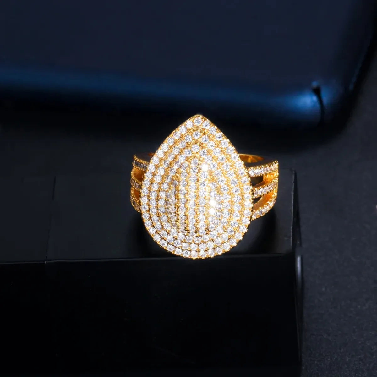 Shiny Water Droplets Copper Plating Inlay Zircon 18k Gold Plated Gold Plated Open Rings