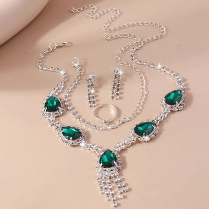 Shiny Water Droplets Zinc Alloy Inlay Glass Women's Jewelry Set