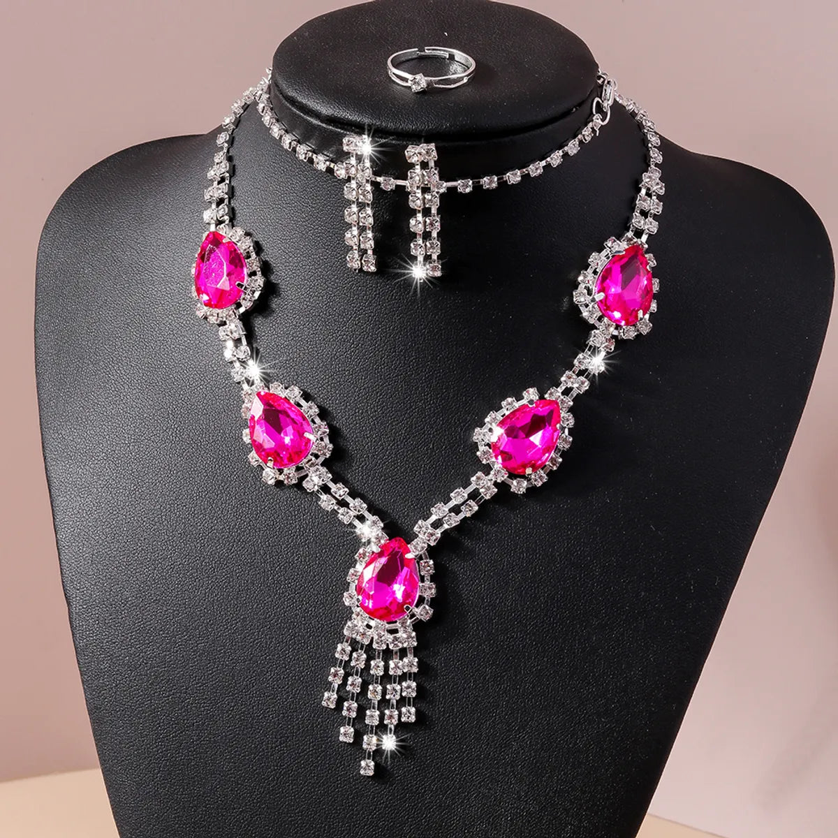 Shiny Water Droplets Zinc Alloy Inlay Glass Women's Jewelry Set