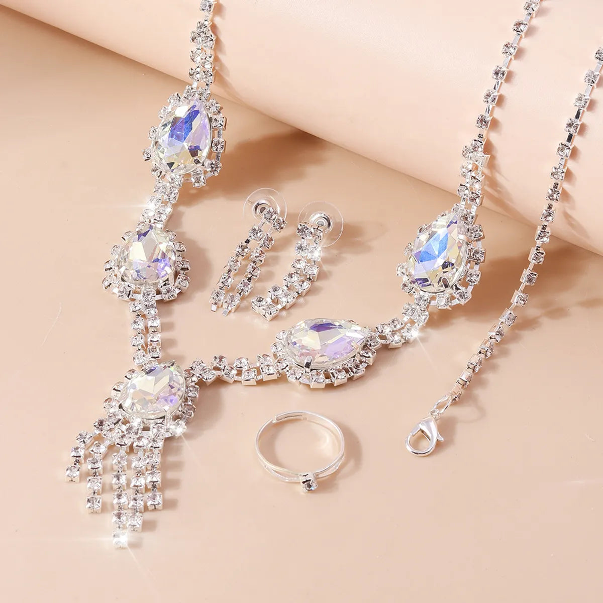 Shiny Water Droplets Zinc Alloy Inlay Glass Women's Jewelry Set