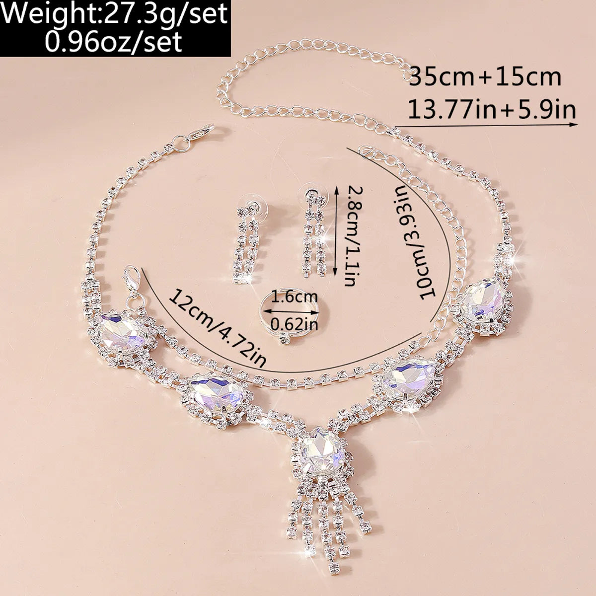 Shiny Water Droplets Zinc Alloy Inlay Glass Women's Jewelry Set