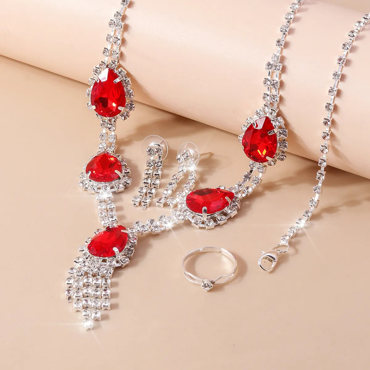 Shiny Water Droplets Zinc Alloy Inlay Glass Women's Jewelry Set