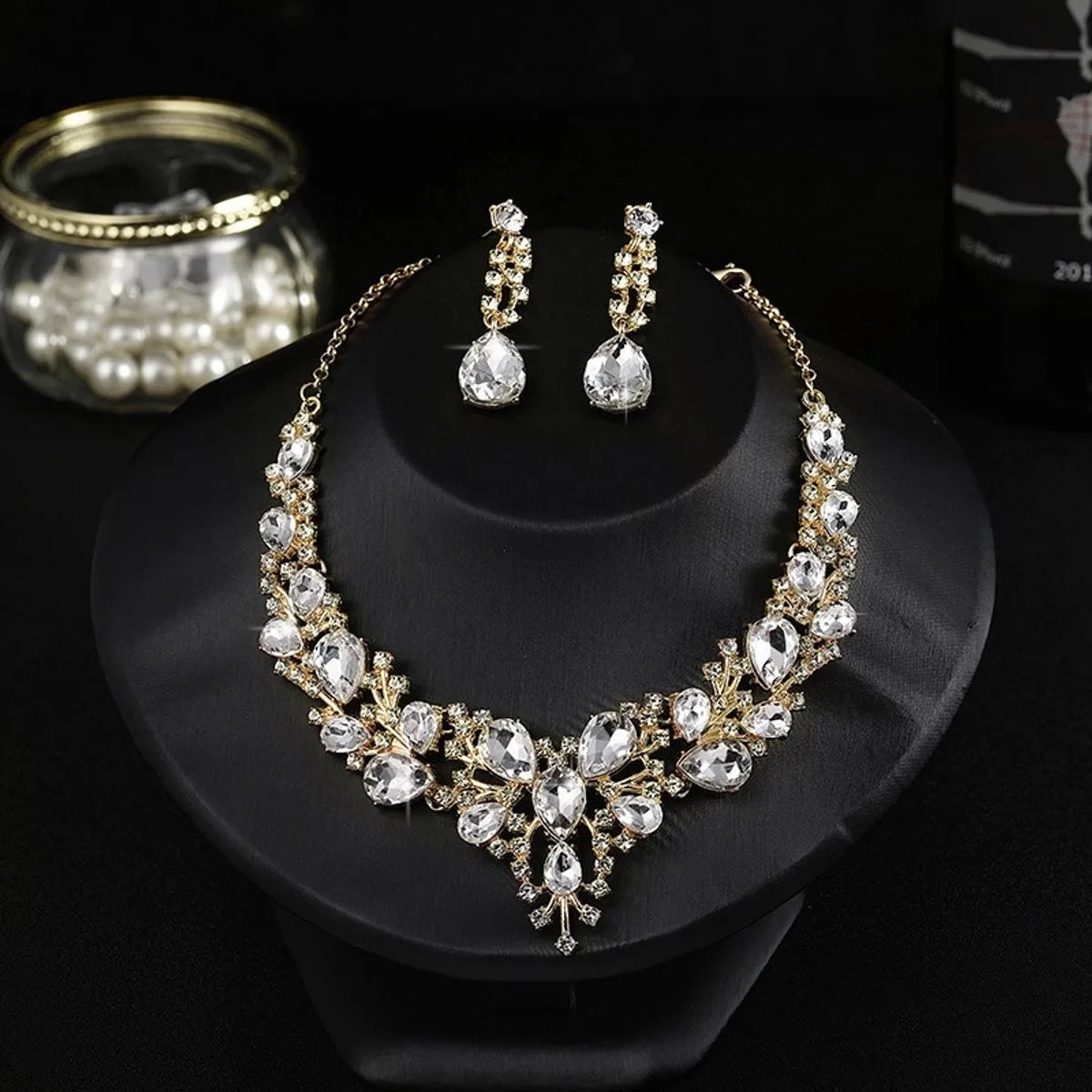 Shiny Water Droplets Zinc Alloy Plating Inlay Zircon Women'S Jewelry Set