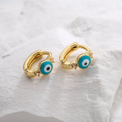 Simple 18k Gold Plated Zircon Dripping Oil Devil's Eye Earrings