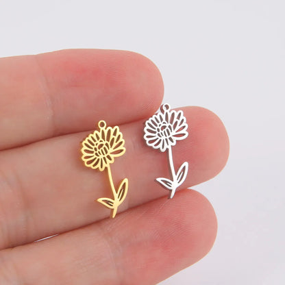 Simple 18k Real Gold Plating Non-fading Ten Birthday Month Flower 304 Material Diy Stainless Steel Pendant