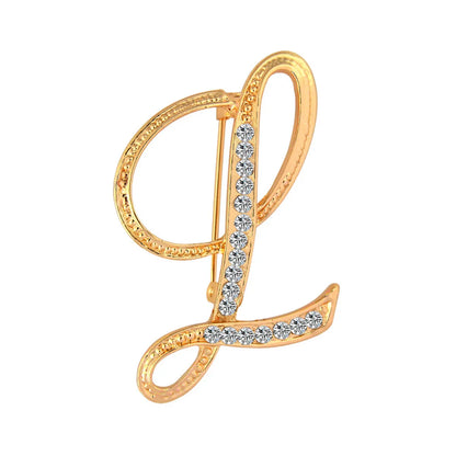 Simple 26 English Alphabet Diamond Brooch Wholesale