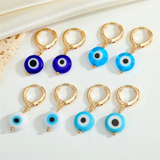 Simple Acrylic Round Demon Eye Turkish Eye Pendant Metal Earring Cross-border