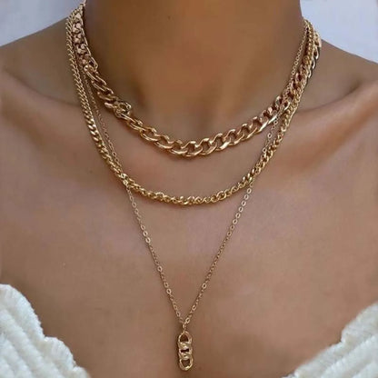 Simple Alloy Necklace Hip-hop Thick Stitching Multi-layer Clavicle Chain