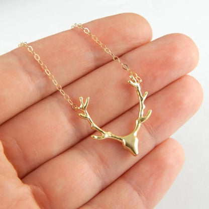 Simple Antler Necklace Christmas Elk Reindeer Pendant Necklace Female Clavicle Chain Fawn Antler Necklace Wholesale