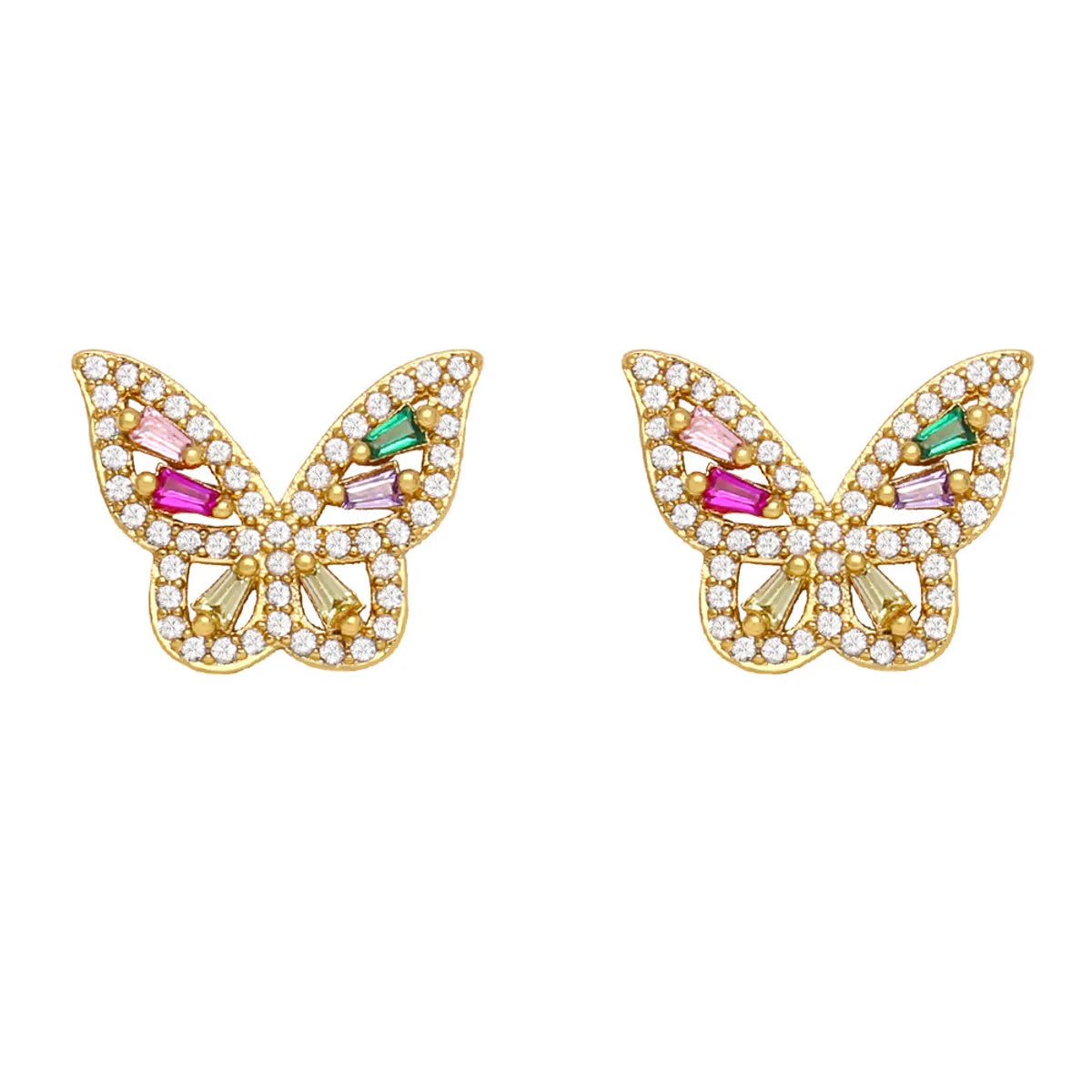 Simple Bee Butterfly Pearl Copper Inlaid Zircon 18k Gold-plated Earrings