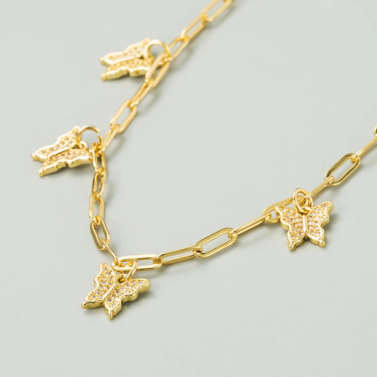 Simple Butterfly  Copper Plated 18k Gold Inlaid Zircon Necklace