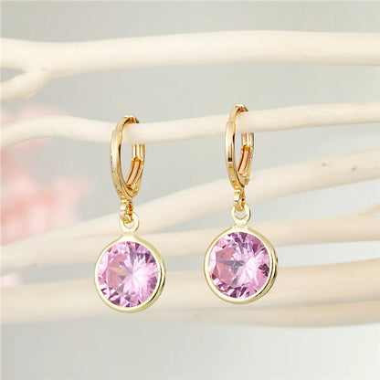 Simple Candy Color Round Crystal Zircon Earrings