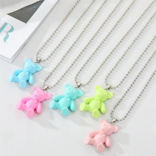 Simple Candy-colored Resin Bear Color Animal Pendant Necklace