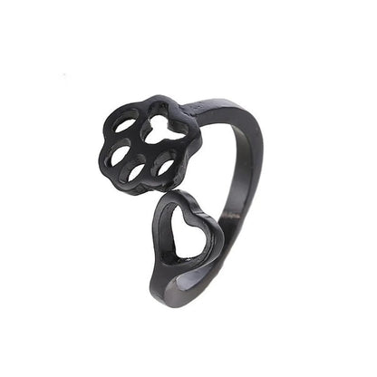 Simple Cat Paw Dog Paw Ring Hollow Love Dog Paw Print Ring Open Tail Ring