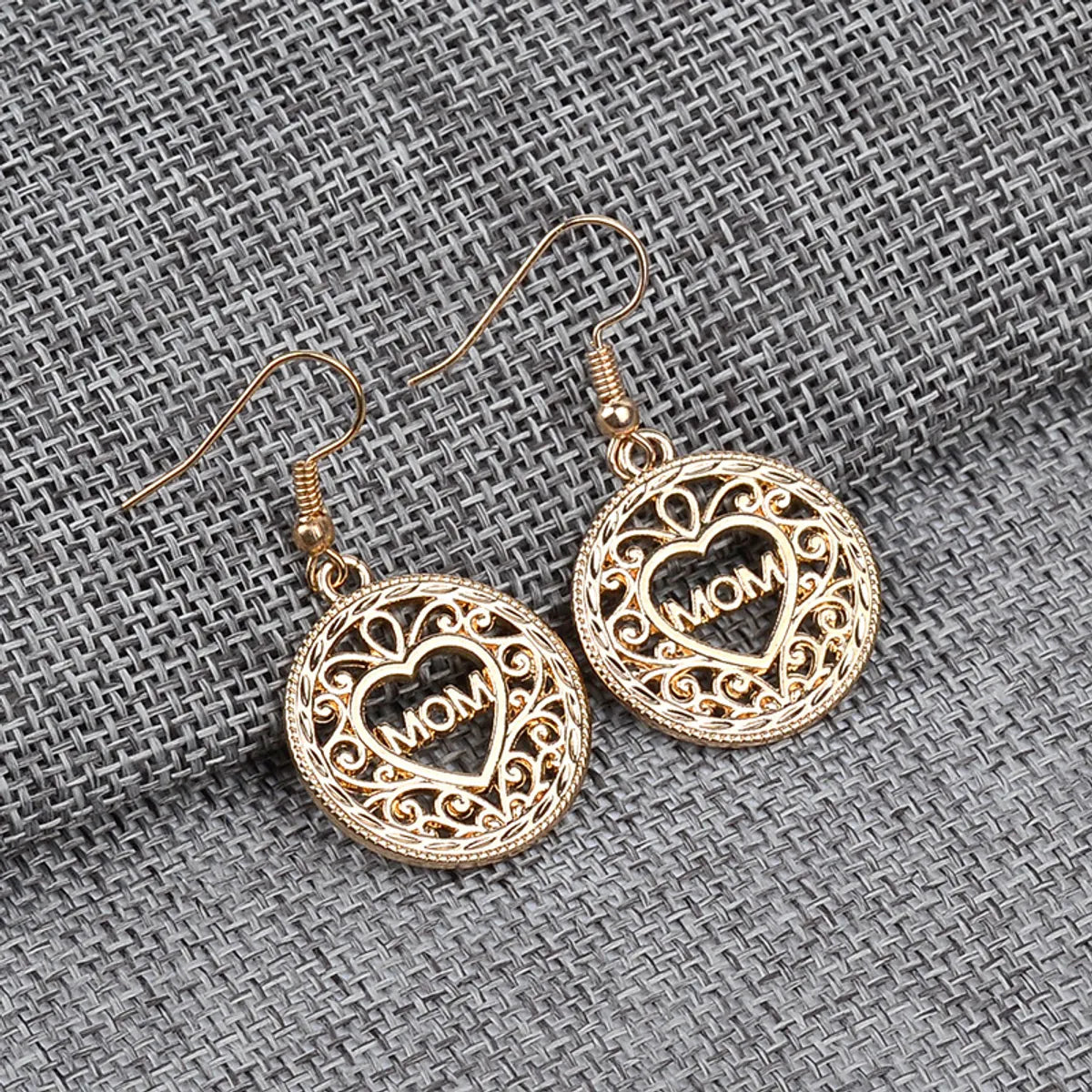 Simple Circular Pattern Hollow Heart Letter Mom Earrings Wholesale