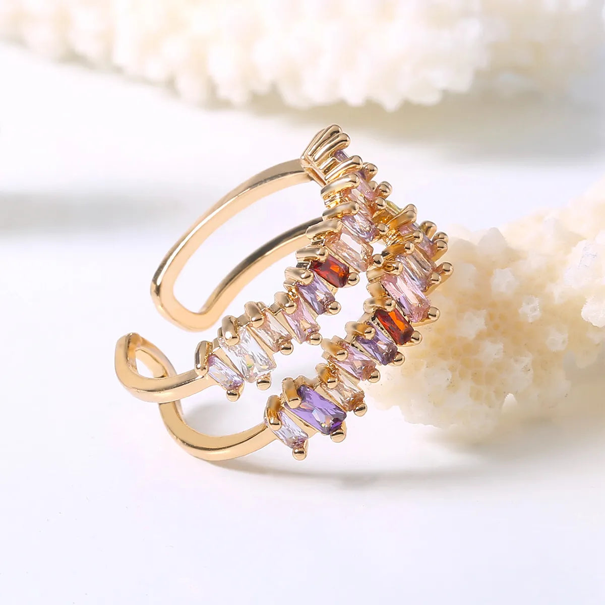 Simple Color Star Constellation Adjustable Opening Rainbow Zircon Copper Ring