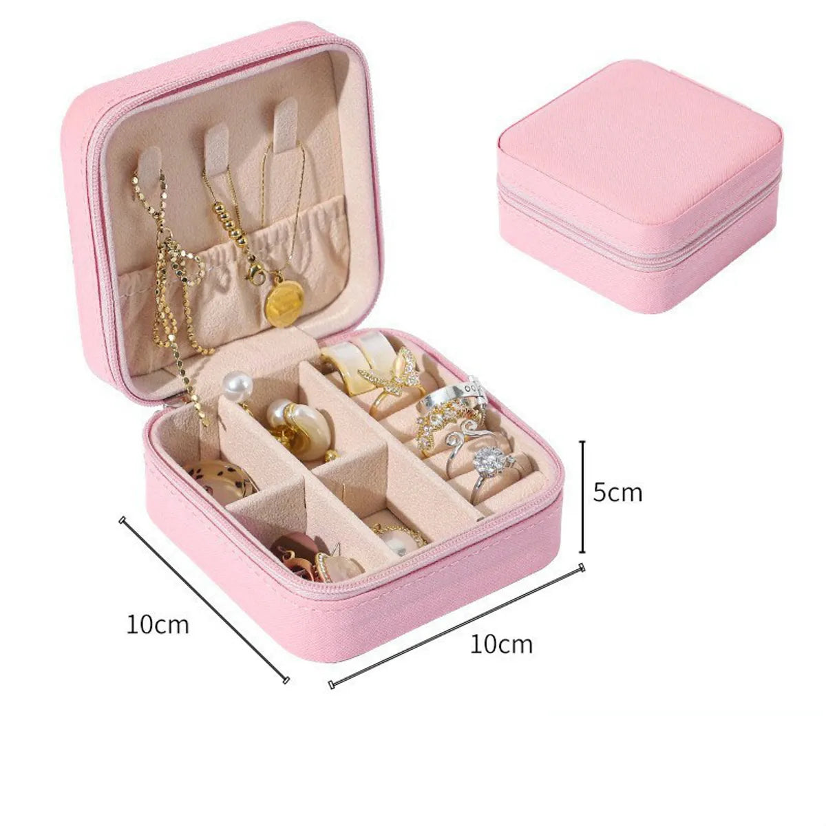 Simple Convenient Square Solid Color Zipper Jewelry Box