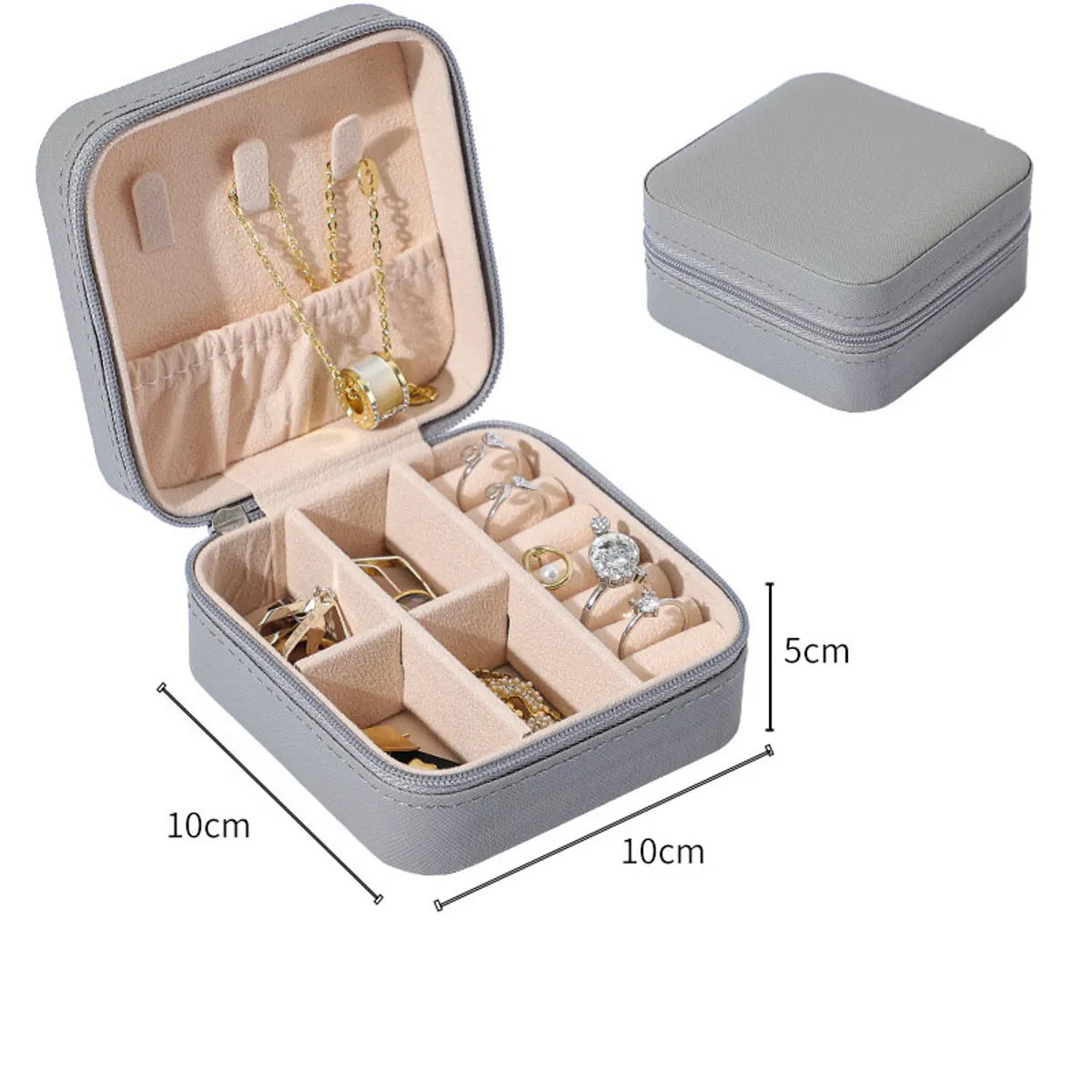 Simple Convenient Square Solid Color Zipper Jewelry Box