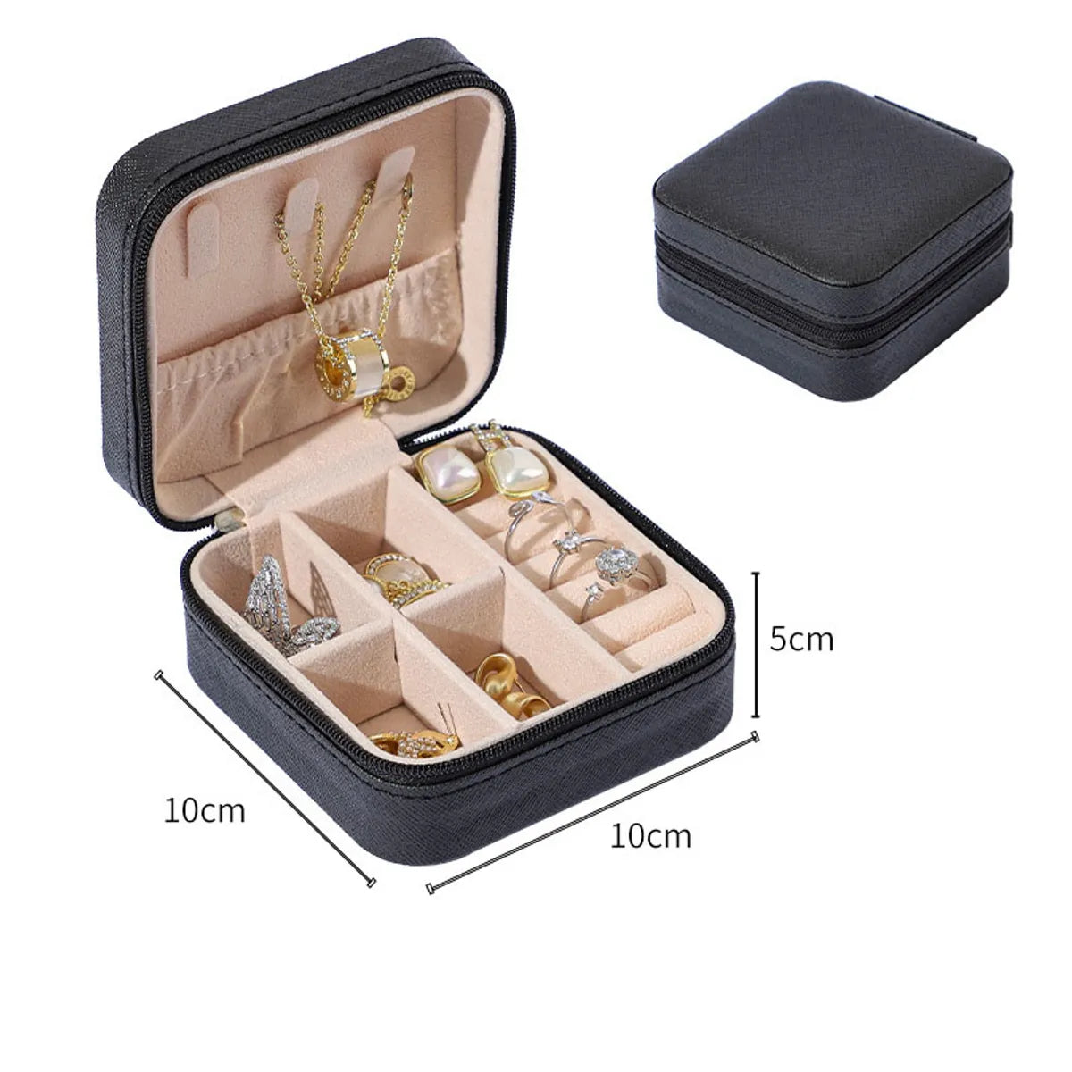 Simple Convenient Square Solid Color Zipper Jewelry Box