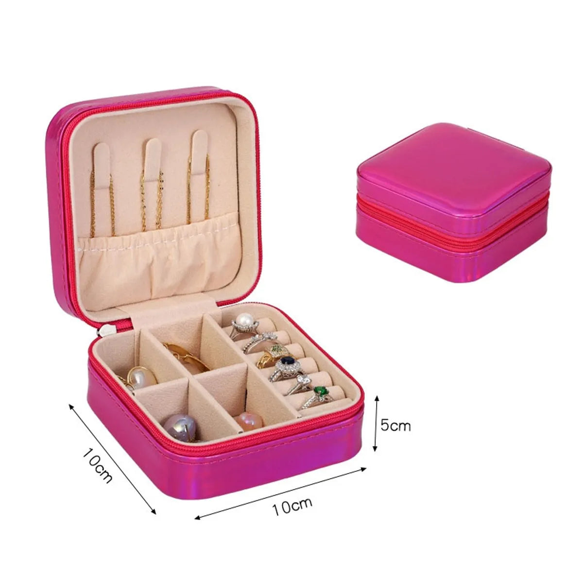 Simple Convenient Square Solid Color Zipper Jewelry Box