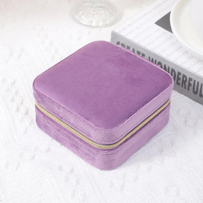 Simple Convenient Square Solid Color Zipper Jewelry Box