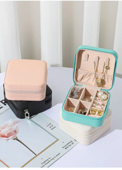 Simple Convenient Square Solid Color Zipper Jewelry Box