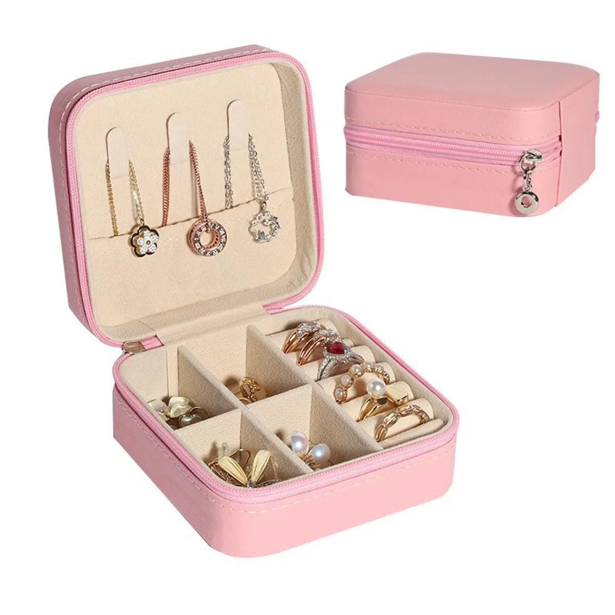 Simple Convenient Square Solid Color Zipper Jewelry Box