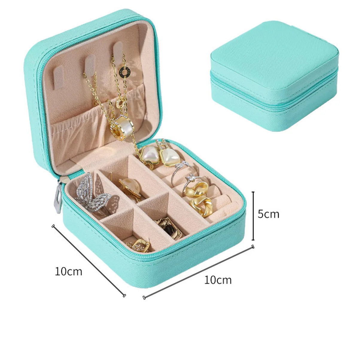 Simple Convenient Square Solid Color Zipper Jewelry Box