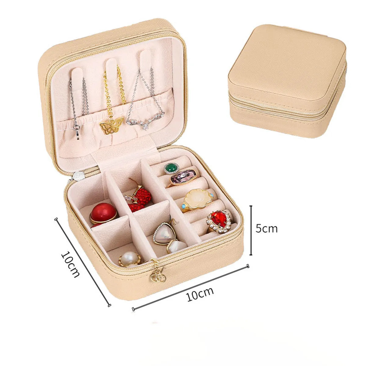 Simple Convenient Square Solid Color Zipper Jewelry Box