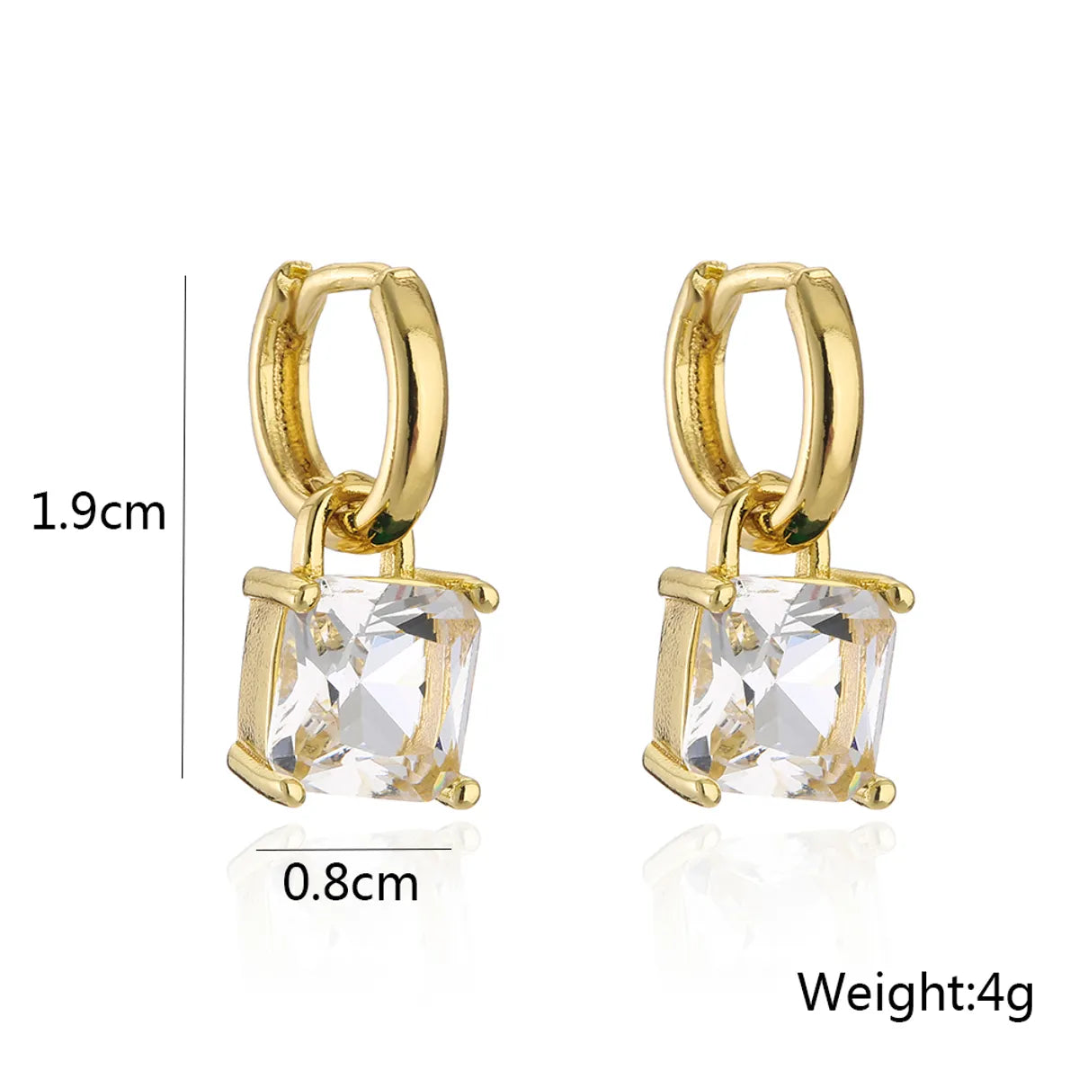 Simple Copper 18k Gold Plated Geometric Square Zircon Earrings