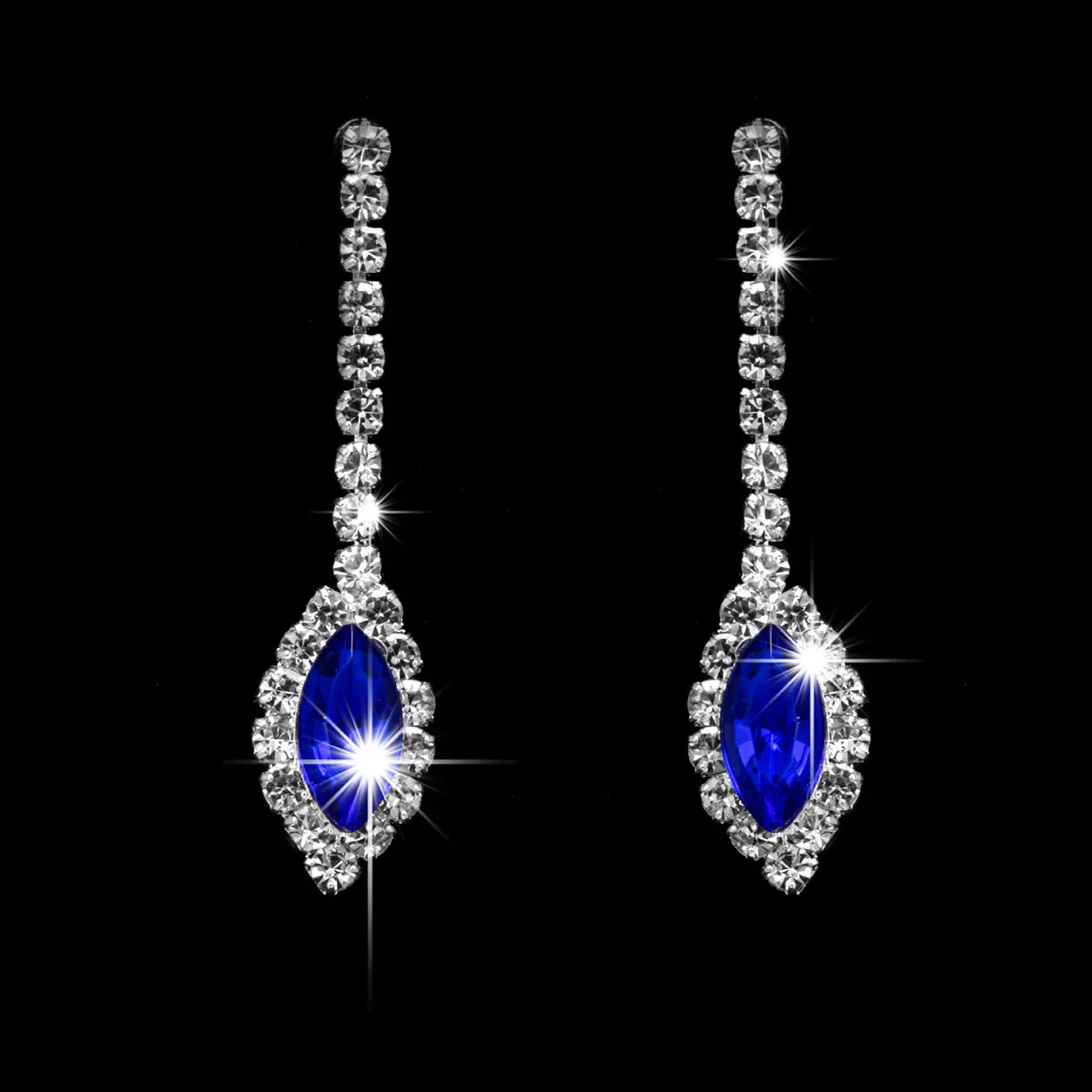 Simple Copper Claw Chain Rhinestone Royal Blue Horse Eye Earrings Necklace Set