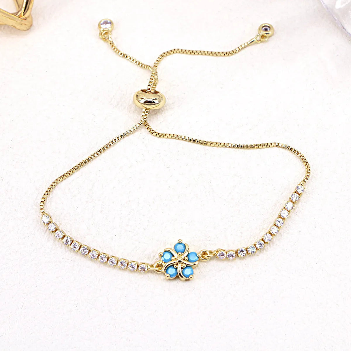 Simple Copper Micro-Inlaid Zircon Colorful Flower Adjustable Bracelet