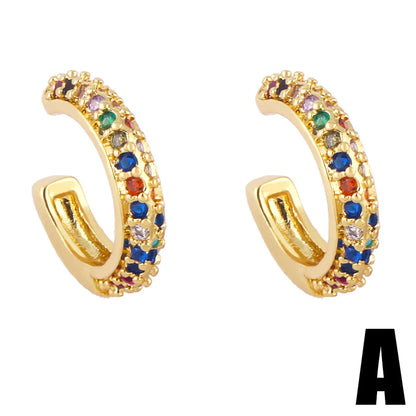 Fashion Geometric Inlaid Zircon Copper Zircon 18k Gold Plated Earrings Ear Studs