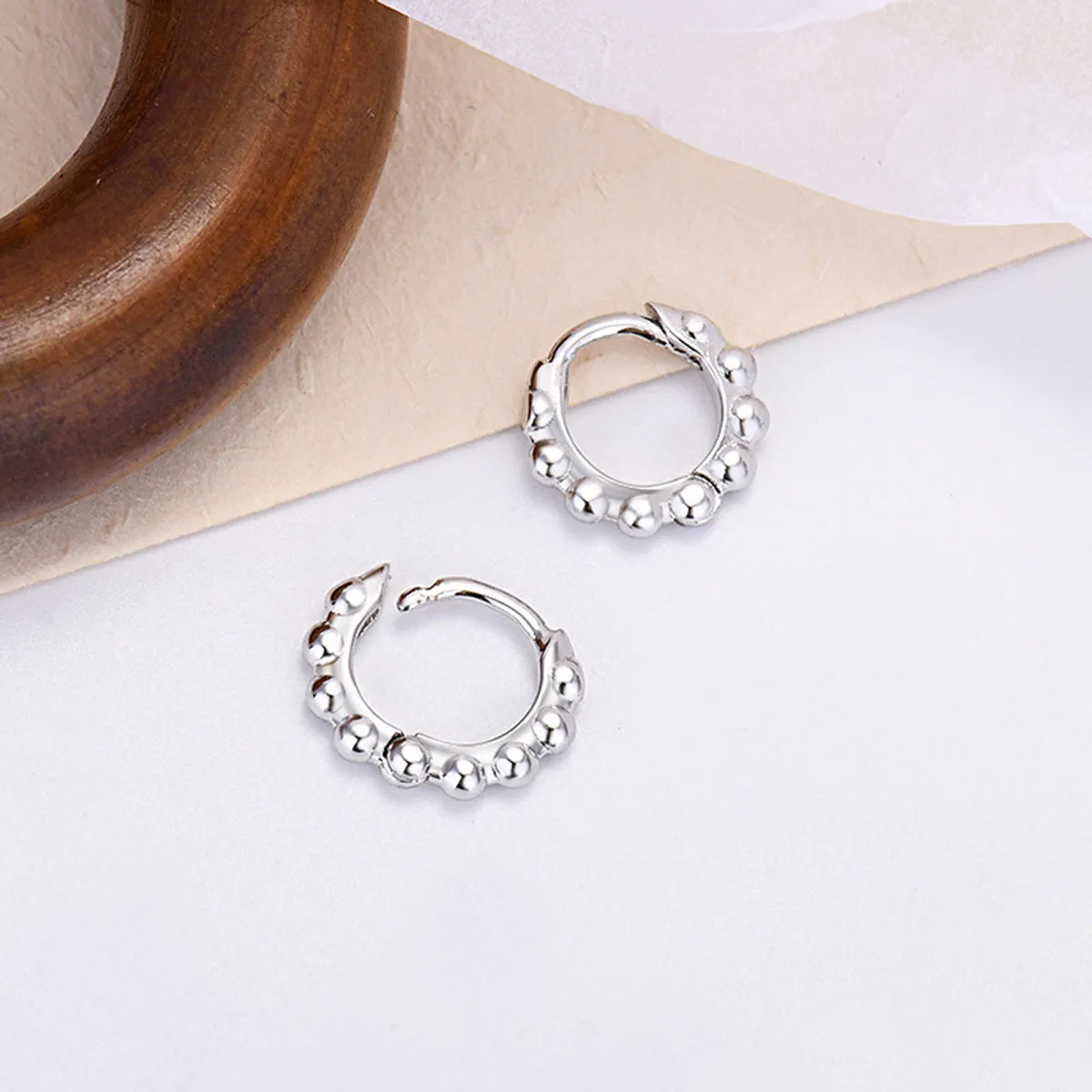 Simple Copper S925 Silver Minimalist Ball Beaded Hoop Earrings Wholesale