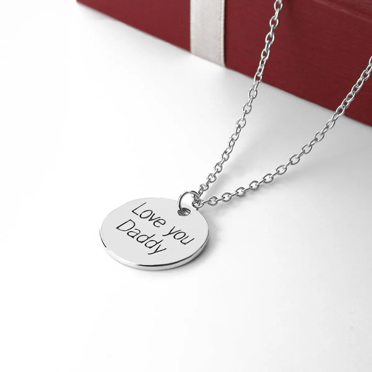 Simple Creative Father's Day Gift Glossy Alloy Round Letter Dripping Oil Necklace