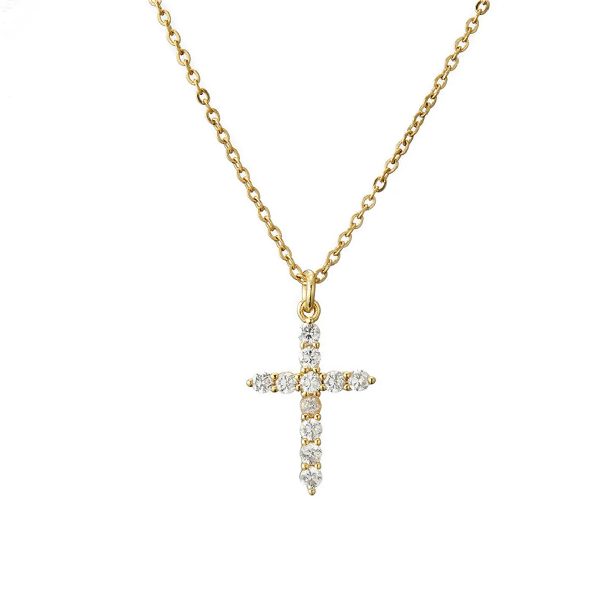 Simple Cross Pendant Preserving Electroplated Copper Micro-inlaid Zircon Necklace