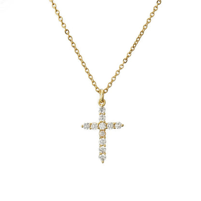 Simple Cross Pendant Preserving Electroplated Copper Micro-inlaid Zircon Necklace