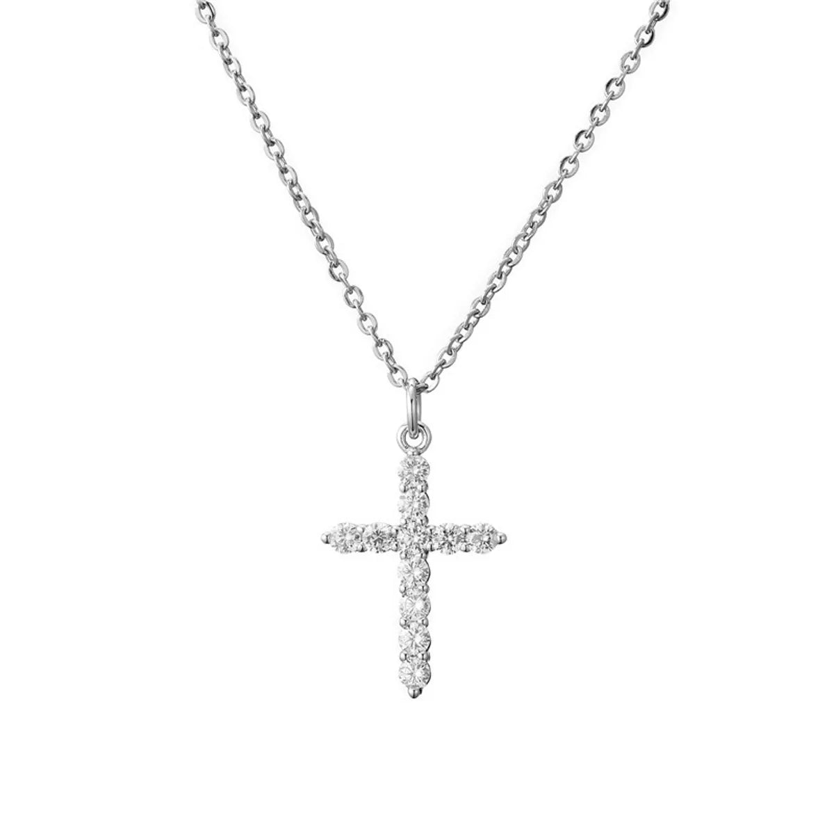 Simple Cross Pendant Preserving Electroplated Copper Micro-inlaid Zircon Necklace