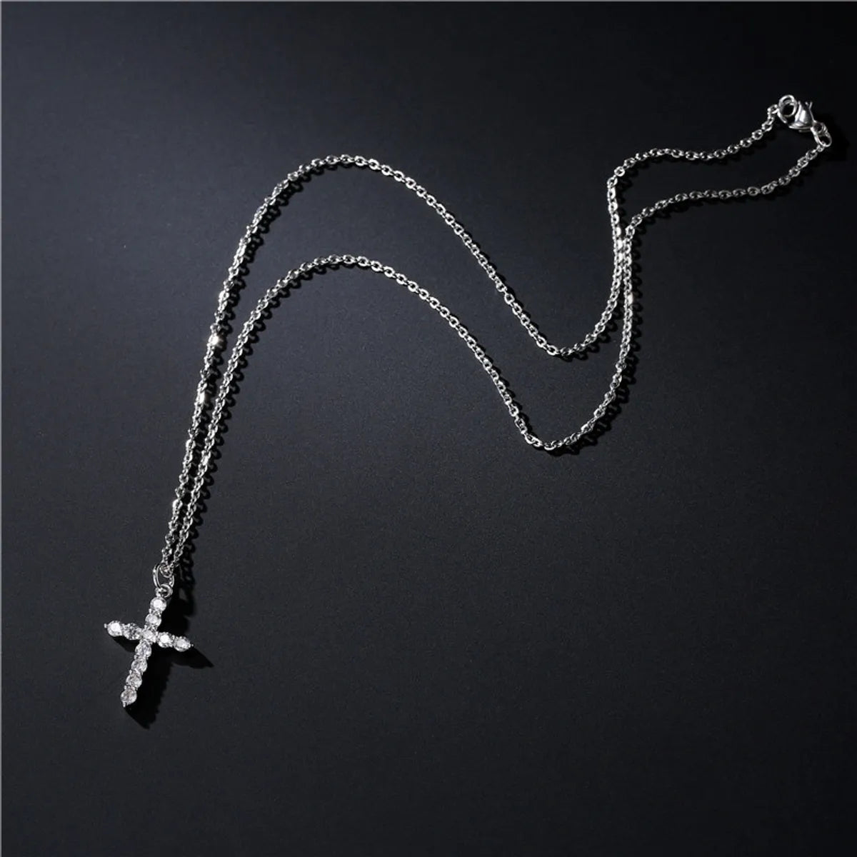 Simple Cross Pendant Preserving Electroplated Copper Micro-inlaid Zircon Necklace