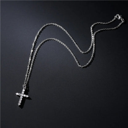 Simple Cross Pendant Preserving Electroplated Copper Micro-inlaid Zircon Necklace