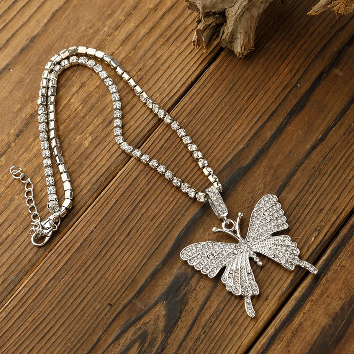 Simple Diamond Chain Creative Mix Full Diamond Butterfly Pendent Necklace