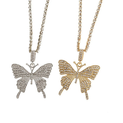 Simple Diamond Chain Creative Mix Full Diamond Butterfly Pendent Necklace