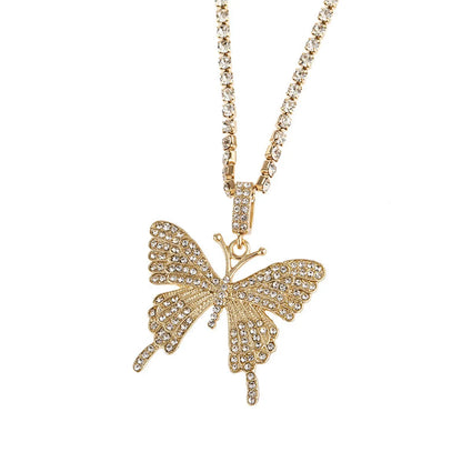 Simple Diamond Chain Creative Mix Full Diamond Butterfly Pendent Necklace