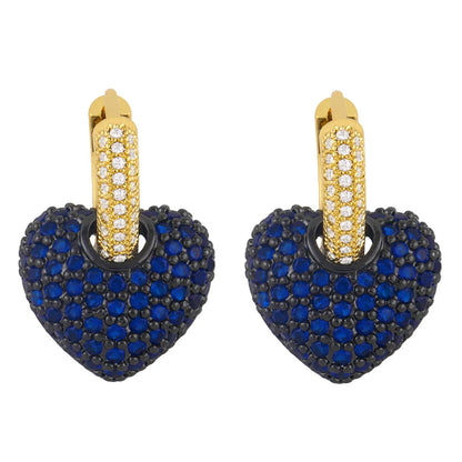 Fashion Heart Inlaid Zircon Copper Artificial Gemstones 18k Gold Plated Earrings