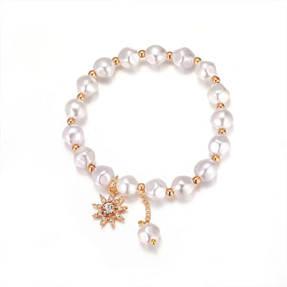 Simple Double Pearl Dream Catcher Pendant Crystal Bracelet