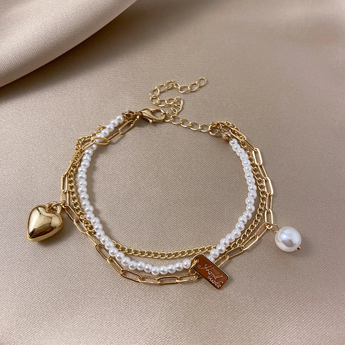 Simple Double Pearl Dream Catcher Pendant Crystal Bracelet