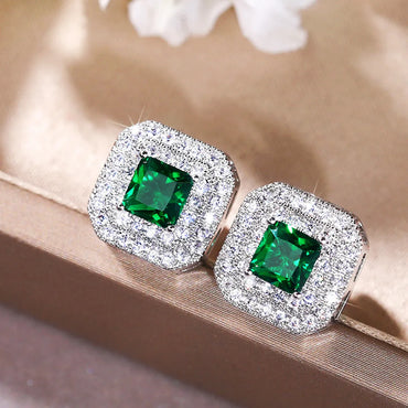 Simple Earrings Fashion Classic Square Zircon Copper Earrings