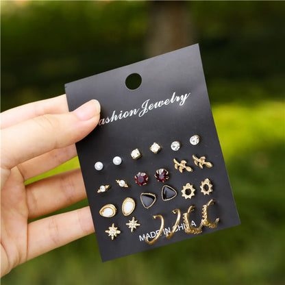 Simple Earrings Mini Earrings Pure Flowers Gentle Princess Diamond Crystal Earring Set Wholesale Nihaojewelry