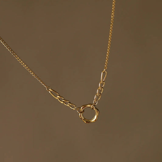 Simple Fashion Chain Ring Titanium Steel Plated 18k Gold Necklace