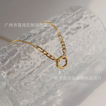 Simple Fashion Chain Ring Titanium Steel Plated 18k Gold Necklace